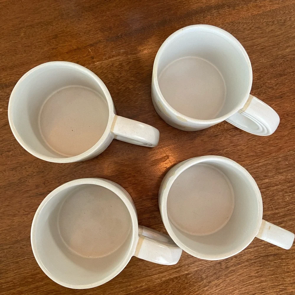 West Elm modern Polka Dot cream Ceramic Mugs Set of 4